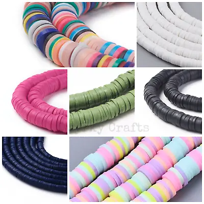 £2.95 • Buy Polymer Clay Beads Flat Round Disc 6mm Heishi 1mm Wide Approx 320 Beads Strand
