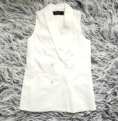 Zara Double Breasted OVERSIZED Tuxedo Blazer Vest Ivory Pockets Longline SMALL • $33.59