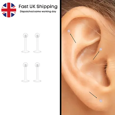 Invisible Clear Plastic Ear Screw On Stud. Cartilage Rook Daith Piercing Pair. • £3.99