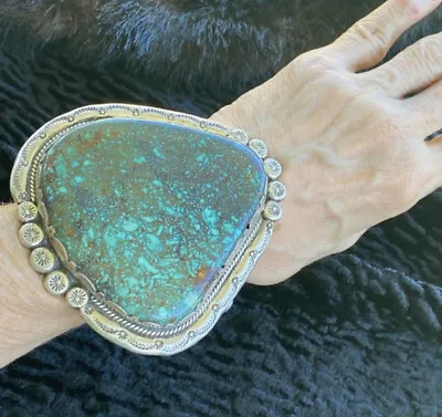 $1599 • Buy 191 Grams Huge Vintage  Turquoise Sterling Silver Cuff Bracelet.