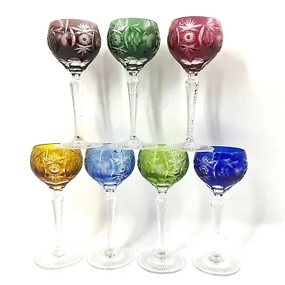 Nachtmann Traube Cased CUT TO CLEAR CRYSTAL Hock Wine Glass 6 7/8  Ruby Cobalt • $82.07