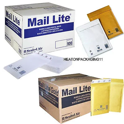 All Sizes - Mail Lite Padded Bubble Envelopes Cheap Bags - A - K - White & Gold • £16.25