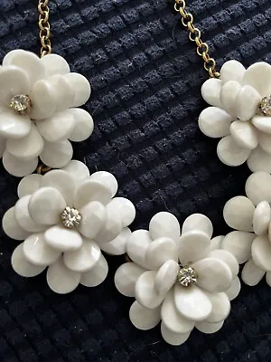 J. Crew Statement Chunky Flower Lucite Necklace Rhinestone White • $24