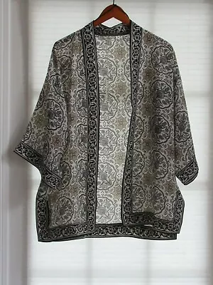 MAX STUDIO Gray White Print Open Front Kimono Jacket Light Weight Sz S/M NWT $88 • $29.99