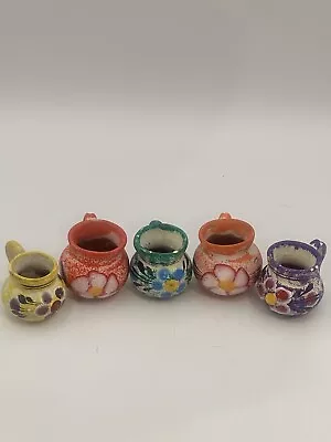 Terracotta Miniature Pots Hand Painted Mexico Kitchen Household Decor Set Of 5 • $16.41