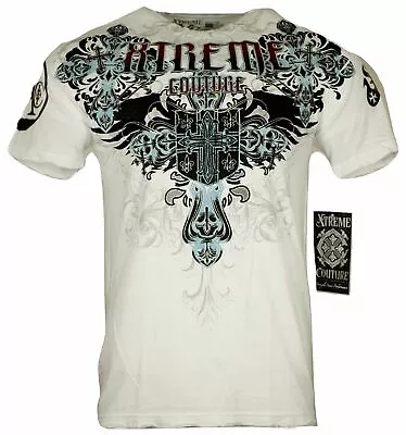 Xtreme Couture Affliction Men's T-Shirt CLASSIC CREST White Tattoo Biker S-5XL • $25.95