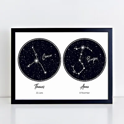 £5.99 • Buy Personalised Couples Star Sign Framed Print Star Gift Art Valentines Day Gifts