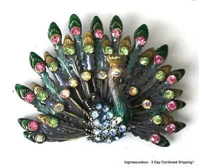 Vintage Brooch Pin Peacock Rhinestone Gold Tone Jewelry Lot Y • $3.25