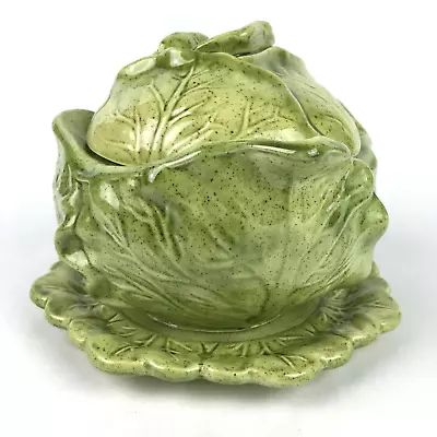 Vtg 1983 Holland Mold 3 Piece Green Lettuce Cabbage Shaped Covered Bowl Tureen • $34.97