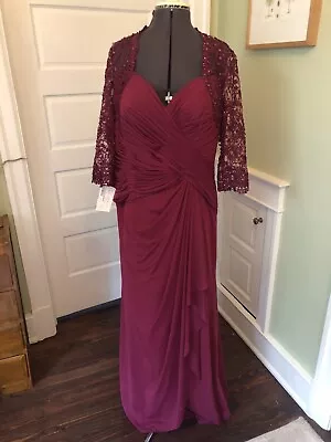 Montage By Mon Cheri Wine Half Lace Sleeved MOB Formal Dress Size 14 • $150