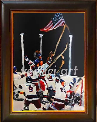 Miracle On Ice Painting Team USA Artwork Signed By The Artist 24x18 • $199.99