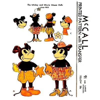 Mickey Mouse And Minnie Mouse Doll Pattern McCall 91 Vintage Sewing Pattern • $12.95