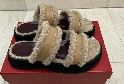 $50 • Buy STAUD Siesta Platform Shearling Sandals Size 38 Retail $250.00