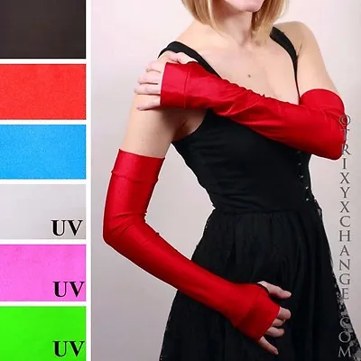 Long Arm Warmers Red Costume Fingerless Gloves Superhero Spandex PVC Wetlook Psy • $28