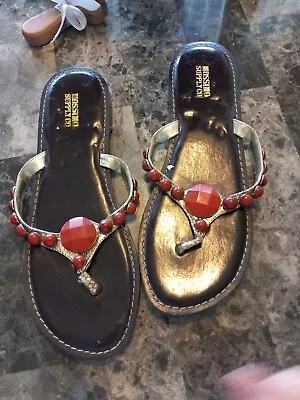 Mossimo Jeweled Sandals USA Size 11 Slides  Shoes Thong Toe Burnt Orange New • $17