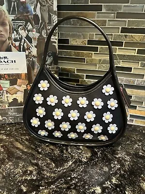 COACH COACHTOPIA ERGO BAG W/MINI FLOWER APPLIQUE BLACK/ICE BLUE  CR438 • $399.99