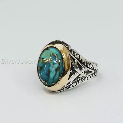 Blue Turquoise Men's Ring 925 Solid Silver Antique Sword Mens Gift Ring P741 • $102.59