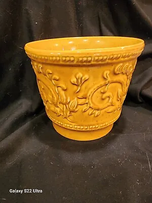 Vintage Haeger Pottery Flower Pot No. 1 USA Gold Leaf Design • $10