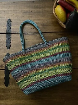 Vintage Woven Plastic Tote Bag Purse Handbag Striped • $30