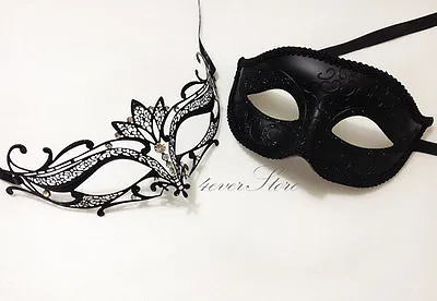 His & Hers Couple Laser Cut Phantom Prom Venetian Masquerade Mask [Black] • $14.95