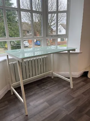 IKEA Modern White Glass Office/Study Desk: Used Good Condition   • £65