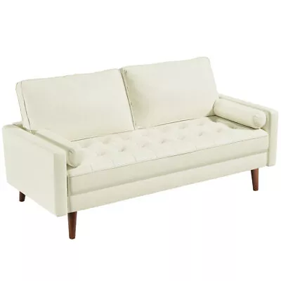 Small Sofa Couch 2 Seater Fabric Loveseat Mid Century Modern Couches White New • $195.99