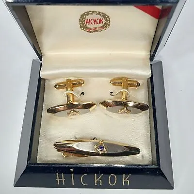 Vintage Hickok Fraternal Masonic Cuff Link Tie Clip Set NOS • $11.98