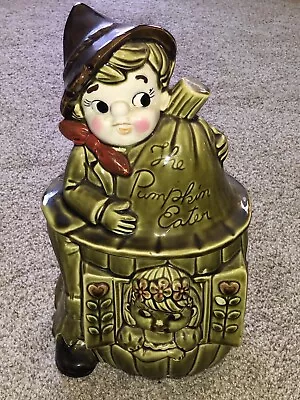 VintagePeter Pumpkin Eater And Wife Cookie Jar Green Ceramic Canister Japan • $9.99