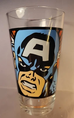 $14.95 • Buy RARE CAPTAIN AMERICA  Close-Up Glass Pint Tumbler Marvel Comics 16 Oz MINT !