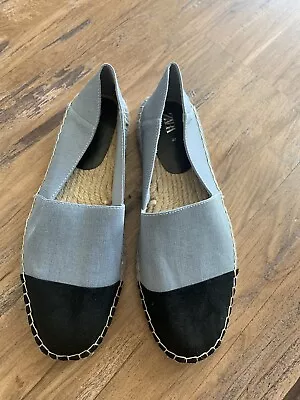 $21.99 • Buy Zara Blue Colorblock Canvas Espadrille Flats Shoes Size 39 Nwot