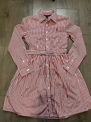 £19.99 • Buy Polo Ralph Lauren Red & White Stripe Shirt Dress Girls Aged 10 Years VGUC
