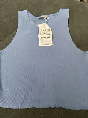 $33.71 • Buy Pull And Bear Blue Mini Rib Cropped Vest Size Medium