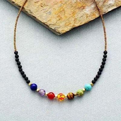 7 Chakra Natural Stone Choker Necklace For Mind Healing Peace Handmade Artwork • $12.99