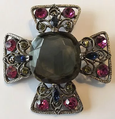 Vintage Capri Signed Jeweleled Maltese Cross Brooch • $46