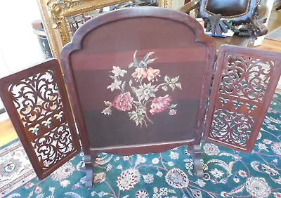 Vintage Wood And Needlepoint Fireplace Screen 4 Wx3 H • $125