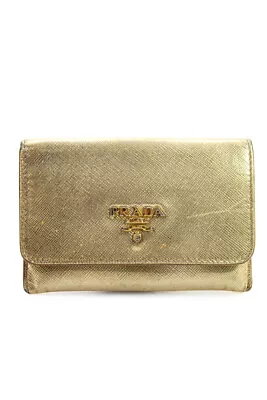 Prada Women's Snap Closure Gold Hardware Leather Card Wallet Gold Size S • $121.99