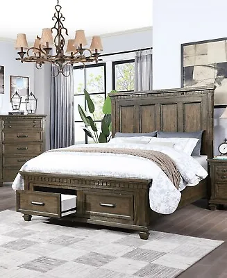 Classic Traditional 1pc Queen Size Bed High Headboard Design Storage Footboard • $1249.99
