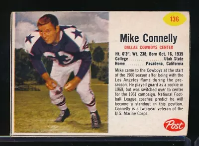 1962 Post Cereal Mike Connelly #136 Rookie RC Short Print Sp Set Break • $45