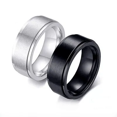 TITANIUM Personalised Engraved  Spinner Ring Stress Release Silver Black Gold • £4.99