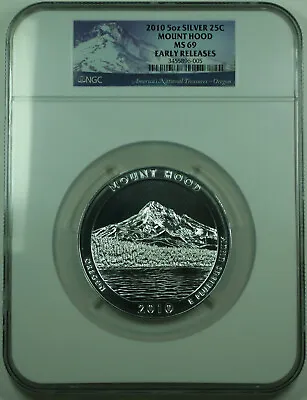 2010 Mount Hood Oregon State 25c Quarter 5 Oz Silver Coin NGC MS-69 Early R • $486.75