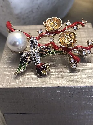 Estate Asian Brooch Pin With Pearl Bird Tree • $55.80