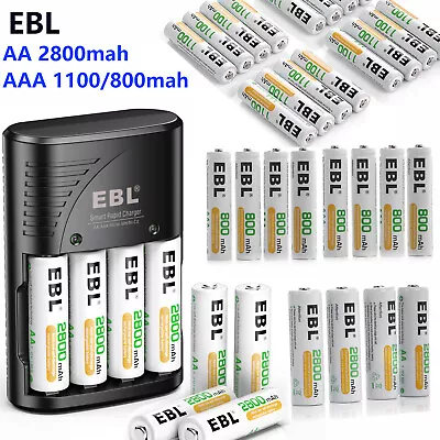 EBL AA AAA Rechargeable Batteries 2800mah 1100mAh 800mAh 1.2V W/ AC Charger • $11.99