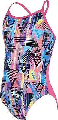 Zoggs Girls Labrynth Sprint Back Swimsuit Age 10-11 12-13 Racer Open RRP £22 • £12.97