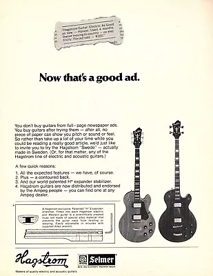 Vtg 70s HAGSTROM SWEDE MAGAZINE PRINT AD ELectric Guitar Bass Ampeg Selmer Pinup • $9.99