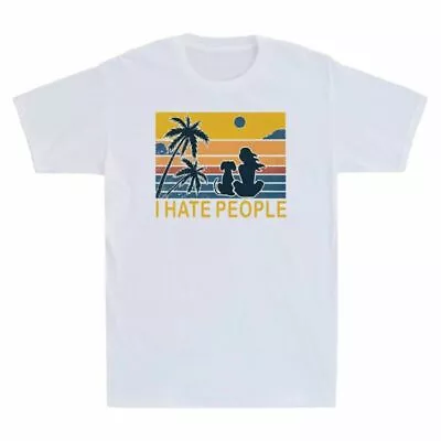 T-Shirt Vintage I Funny Tee Beach Sleeve People Girl Adult Short Hate Dog Men's • $27.49