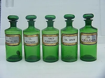 £250 • Buy Antique Apothecary  Bottles Green Set Of Five 