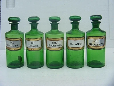 £250 • Buy Antique Apothecary  Bottles Green Set Of Five 