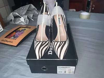 Dune Ladies Zebra Print Leather High Heel Stilleto Court Shoe Size 3 New Boxed • £49.99