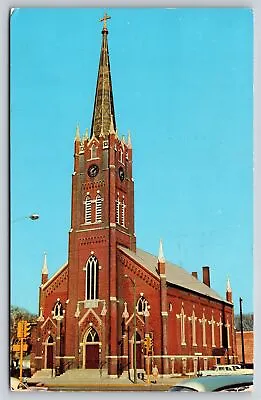 Michigan City Indiana~St Paul Lutheran Church Street View~PM 1961~Vintage PC • $3.70