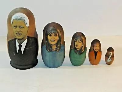 Bill Clinton Impeachment Wooden Russian Nesting Dolls Monica Paula Hillary Sax ! • $31.45